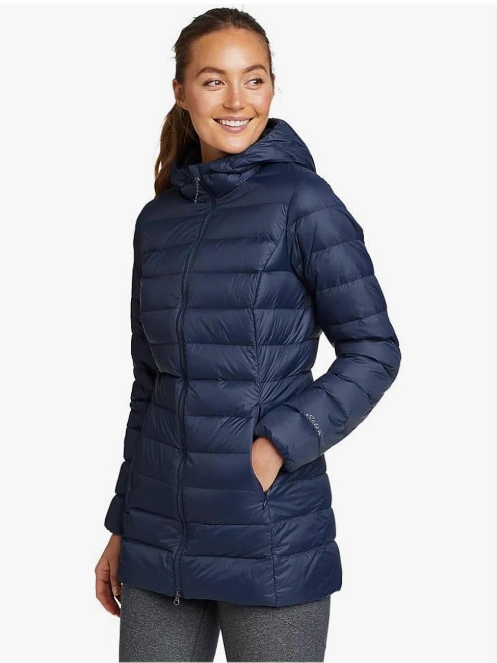 Eddie Bauer Women’s Lightweight EB650 Down Cirruslite Puffer Hooded Coat - Navy